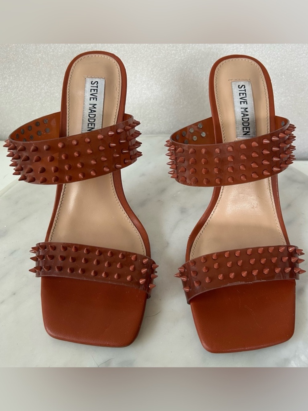 STEVE MADDEN TAN LUNNA SPIKY STUDED HEELS, Sz.8. SUPER SEXY, ELEVATES ANY OUTFIT - Picture 3 of 7
